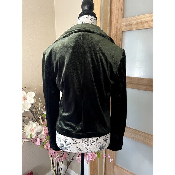 Belle Badgley Mischka Green Velvet Moto Jacket Women's Size Small Preowned - Picture 3 of 9